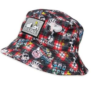 NWT Justice Peanuts Snoopy Girls Plaid Bucket Hat (One Size)